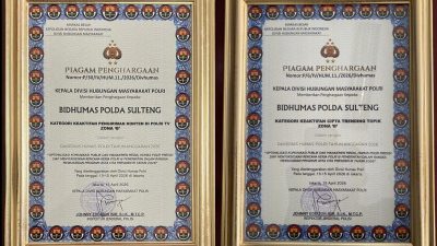 Bidhumas Polda Sulteng Raih Penghargaan Polri TV & Cipta Trending Topik Zona B pada Rakernis Humas Polri 2026 di Jakarta