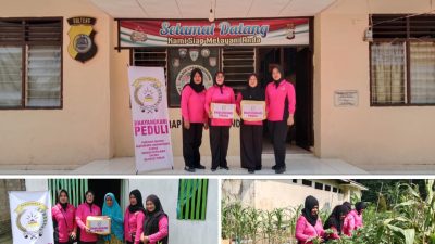 “Bhayangkari Peduli” Polsek Lobangkurung Salurkan Bantuan Sembako Kepada Warga Kurang Mampu