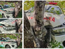 Lalai & Salah Penggunaan, Ambulans Baru Puskesmas Dutabusara Tabrak Pohon; Warga Keluhkan Layanan Terganggu