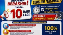 Program Insentif Pajak Kendaraan Bermotor Sulteng Segera Berakhir, Masyarakat Diminta Manfaatkan Kesempatan
